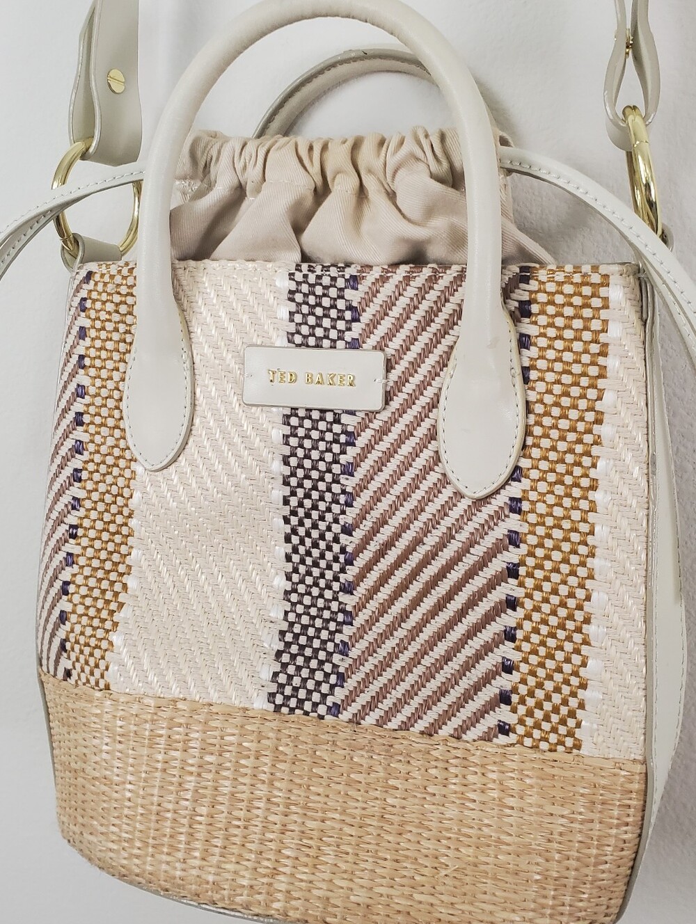 Ted Baker London Mini Cylinder Bucket Bag Woven Raffia In Nude - Picture 2 of 13
